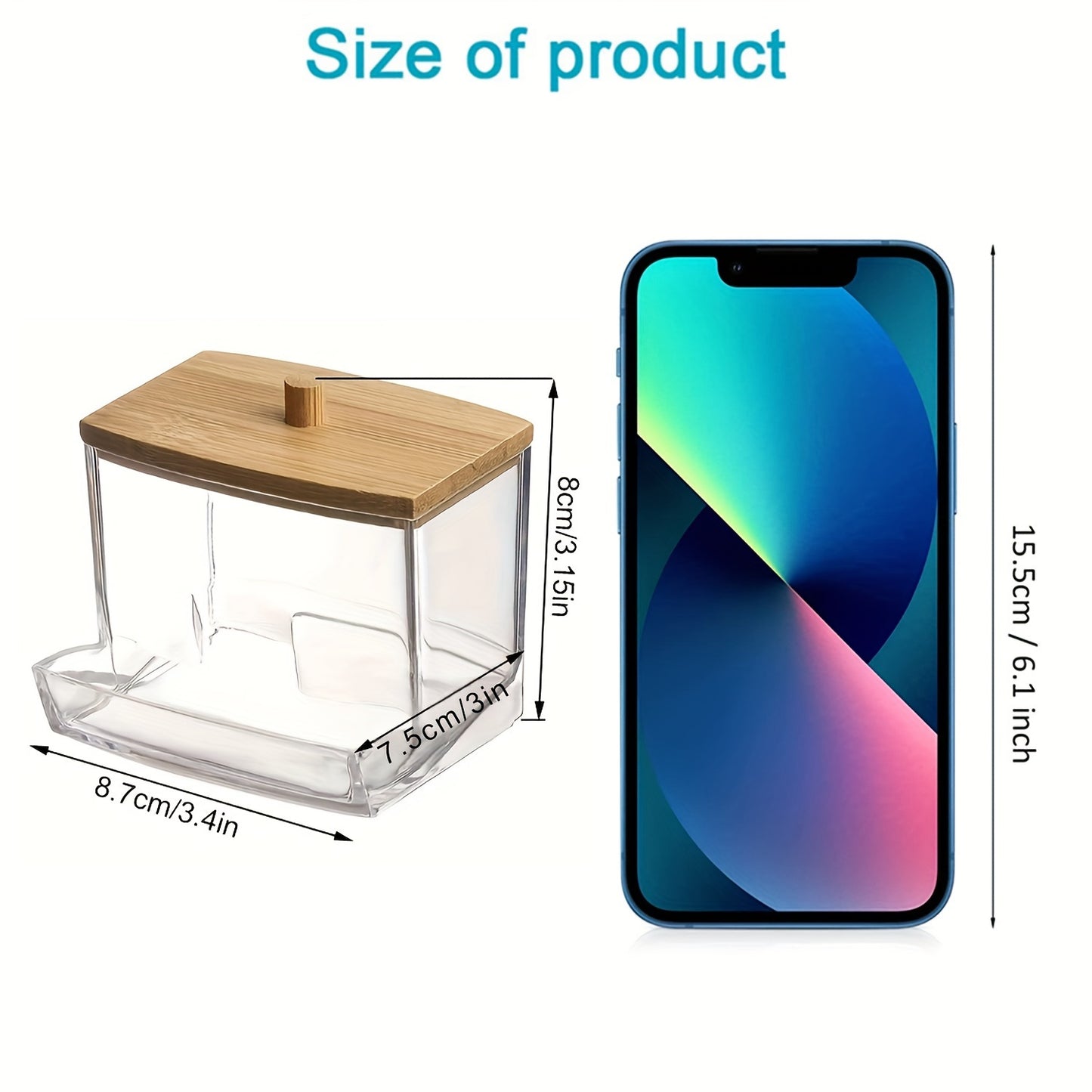 ✨ Porta Hisopos Acrílico 7oz con Tapa de Madera 🌿 – Organiza tu Baño 🛁 con Estilo, Ligero y Práctico, Perfecto para Hisopos & Pads