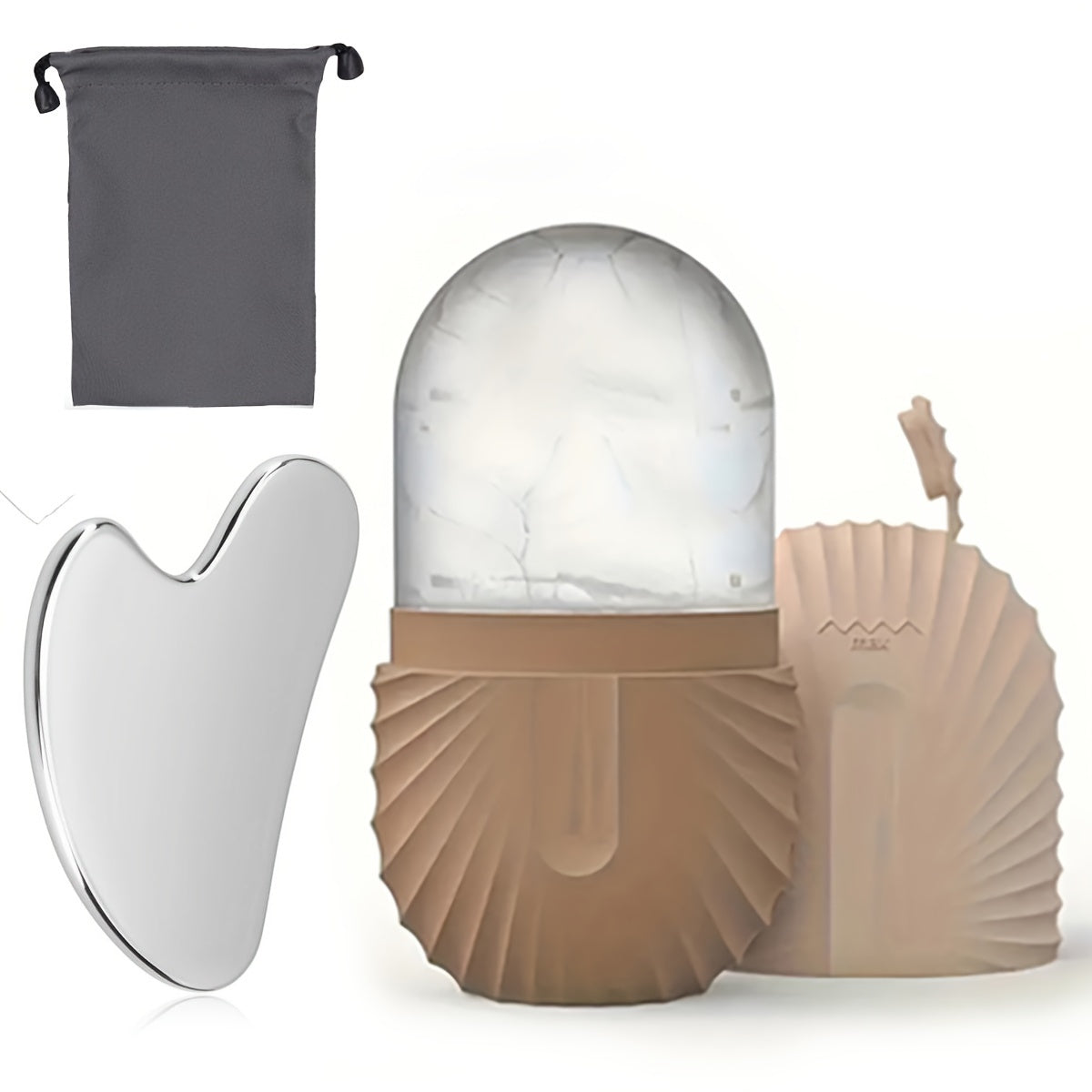 ❄️ Set Facial 2pcs – Rodillo de Hielo de Silicona + Gua Sha de Acero Inoxidable 🛁 Masaje Manual, Herramientas de Skincare y Belleza, Relajante y Cómodo