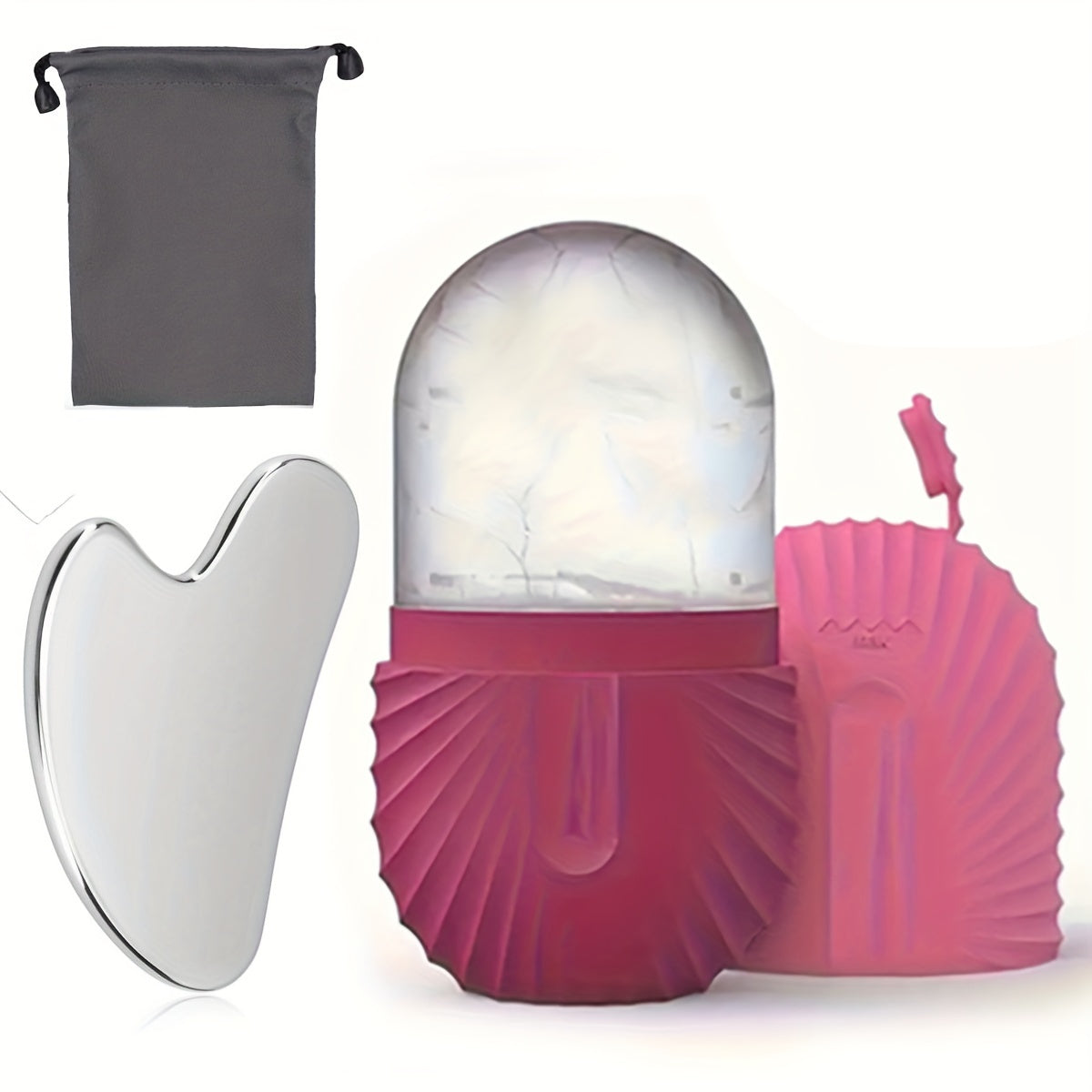 ❄️ Set Facial 2pcs – Rodillo de Hielo de Silicona + Gua Sha de Acero Inoxidable 🛁 Masaje Manual, Herramientas de Skincare y Belleza, Relajante y Cómodo