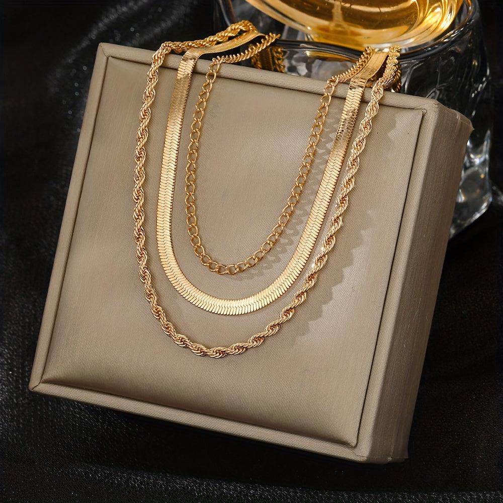 ✨ Set de 3 Collares para Mujer 💖 – Vintage & Clásico, Cadenas Snake y Rope, Accesorios en Capas, Perfectos para Look Fashion 🛍️