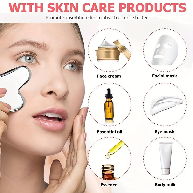 ❄️ Set Facial 2pcs – Rodillo de Hielo de Silicona + Gua Sha de Acero Inoxidable 🛁 Masaje Manual, Herramientas de Skincare y Belleza, Relajante y Cómodo