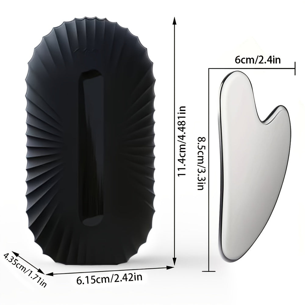 ❄️ Set Facial 2pcs – Rodillo de Hielo de Silicona + Gua Sha de Acero Inoxidable 🛁 Masaje Manual, Herramientas de Skincare y Belleza, Relajante y Cómodo