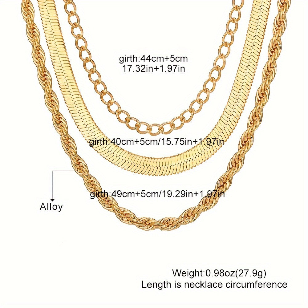 ✨ Set de 3 Collares para Mujer 💖 – Vintage & Clásico, Cadenas Snake y Rope, Accesorios en Capas, Perfectos para Look Fashion 🛍️