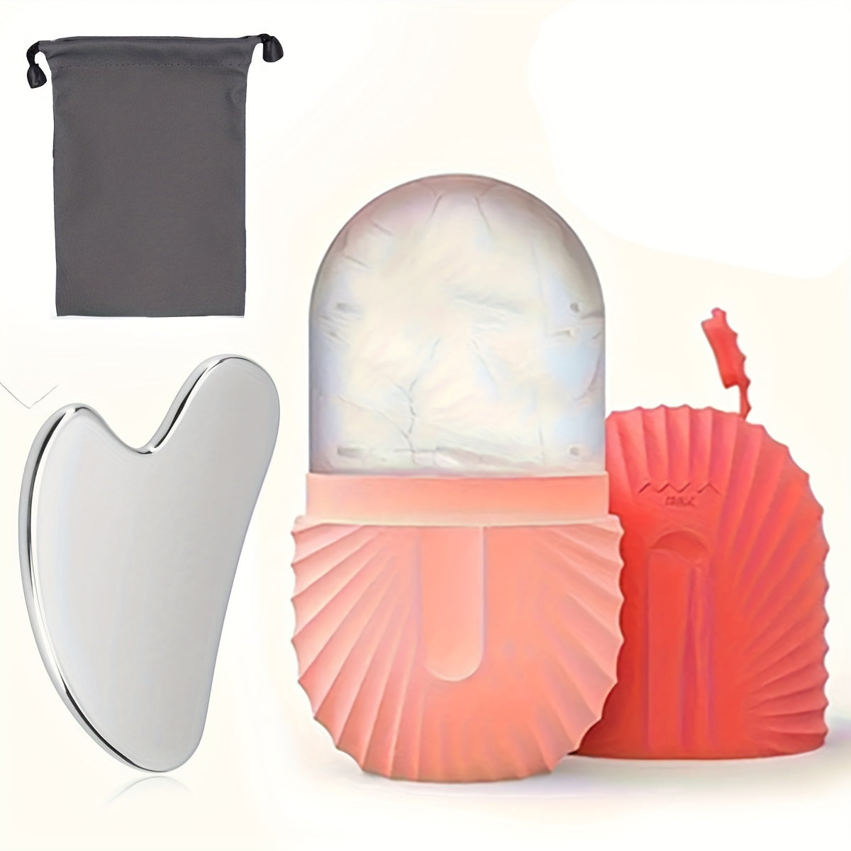 ❄️ Set Facial 2pcs – Rodillo de Hielo de Silicona + Gua Sha de Acero Inoxidable 🛁 Masaje Manual, Herramientas de Skincare y Belleza, Relajante y Cómodo