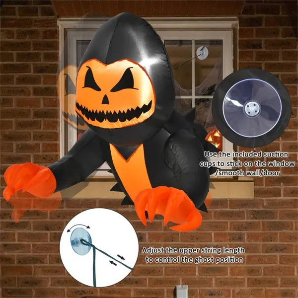 🎃 Inflable de Calabaza Aterradora 1m – Decoración de Halloween con Luces LED