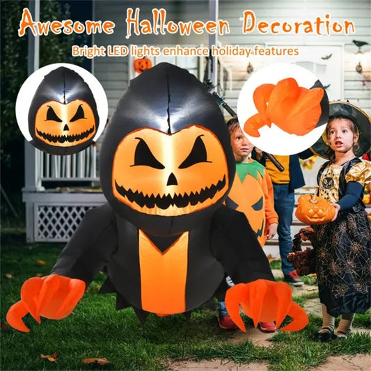 🎃 Inflable de Calabaza Aterradora 1m – Decoración de Halloween con Luces LED