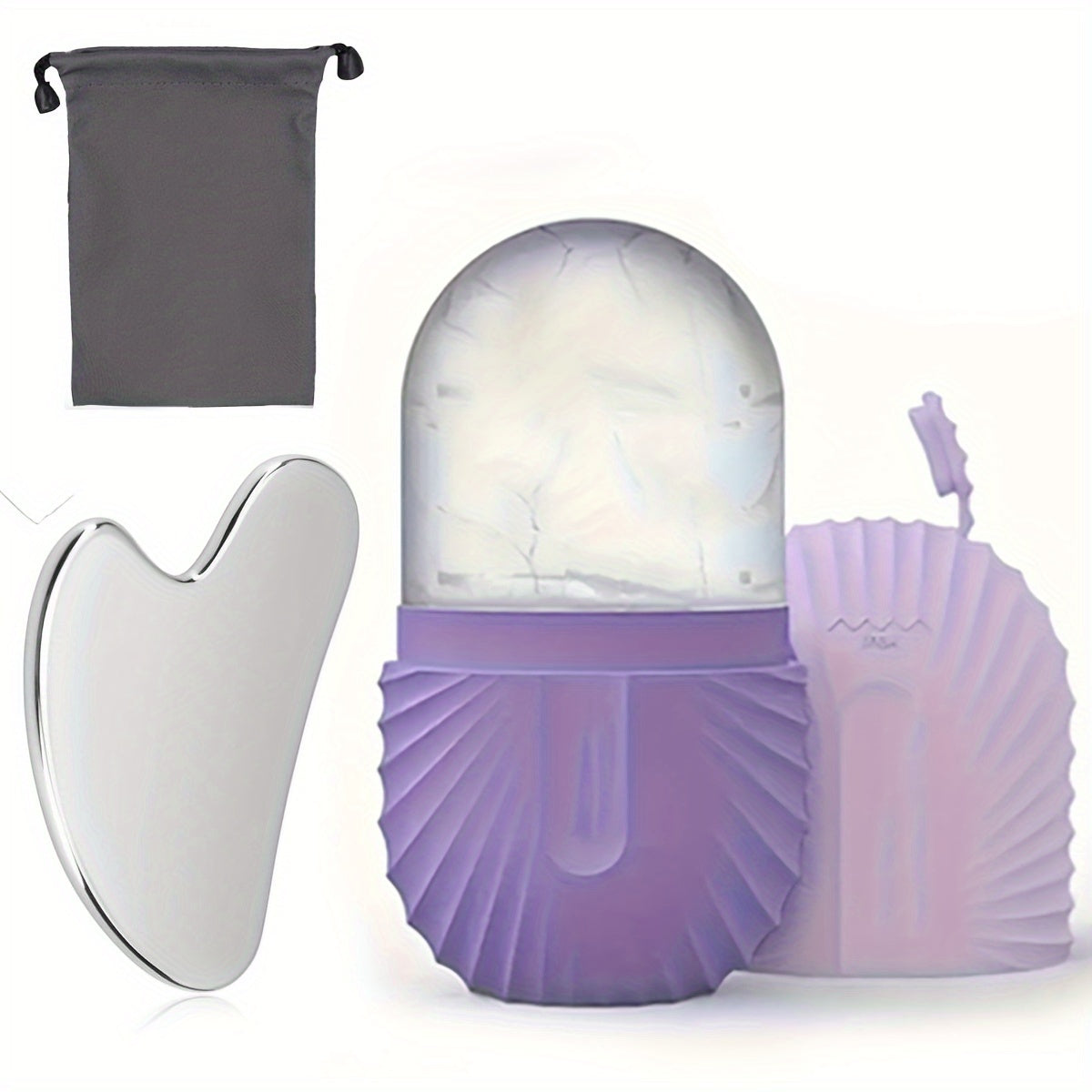 ❄️ Set Facial 2pcs – Rodillo de Hielo de Silicona + Gua Sha de Acero Inoxidable 🛁 Masaje Manual, Herramientas de Skincare y Belleza, Relajante y Cómodo